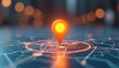 © Viktor - Illustration of digital city map with glowing location pin. AI tech in GPS navigation, innovation in delivery, transport logistics. Geolocation illustration concept for future business travel.