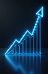 Poster - line graph illustrates upward trend in business, investment, finance. blue neon light chart with arr