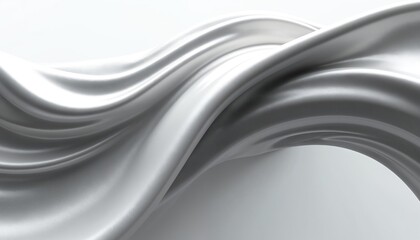 Poster - Abstract bent metal form. Metallic shiny silver curved wave in motion. Steel texture effect, smooth flow, dynamic movement, futuristic design element, elegant background for graphic design.