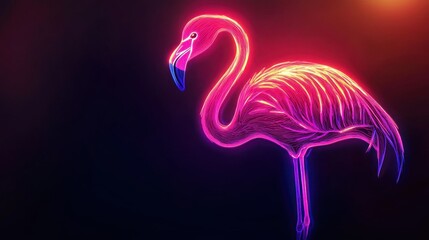 Poster - A bright neon flamingo silhouette, illuminated against a dark background for a bold effect. 
