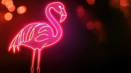 Poster - A bright neon flamingo silhouette, illuminated against a dark background for a bold effect. 