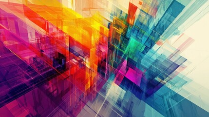 Poster - A colorful abstract representation of property development processes in digital art. 