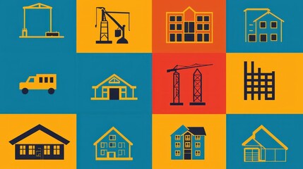 Poster - A colorful infographic featuring property development icons for commercial and residential projects.