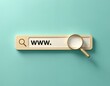 © Viktor - Conceptual shot of internet browser address bar with www text, magnifier, web search, online presence, global network access. Perfect for illustrating website development, domain registration, SEO
