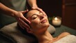 © Viktor - Woman getting relaxing head massage at spa. Calm serene scene. Therapeutic touch, pampering treatment for well-being. Peaceful luxury service, releasing tension, stress relief with holistic