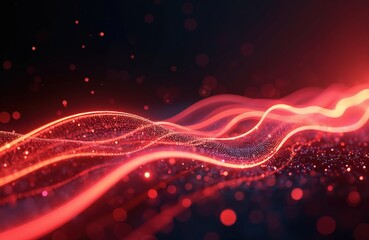 Poster - Abstract futuristic background with glowing neon moving high speed wave lines and bokeh lights. Red data transfer concept wallpaper. Fantastic design, Ai Generative, glitter shimmering.