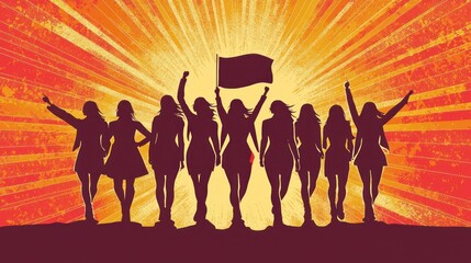 Aufkleber - A dynamic International Womenâ€™s Day vector showcasing a group of women marching for equality