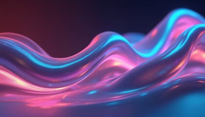 Poster - Abstract fluid iridescent holographic wave in motion background. Neon curved wallpaper. Gradient design element for banners, posters and covers. Smooth, shiny, colorful illustration.