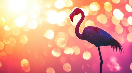 Poster - A flamingo silhouette at sunrise with vibrant orange and pink hues in the background. 