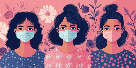 Poster - A healthcare-themed International Womens Day design featuring women wearing masks for healthcare efforts.