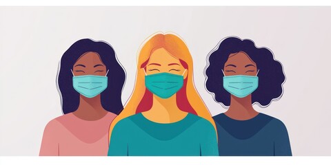 Poster - A healthcare-themed International Womens Day design featuring women wearing masks for healthcare efforts. 