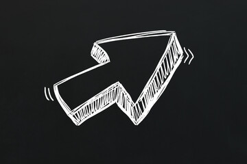 Wall Mural - one white arrow on black chalkboard. pointer