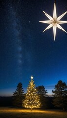 Wall Mural - christmas star christ country jesus shines the generative ai christmas jesus christ birth bethlehem nativity manger light background abstract mountain sky night nature tree winter landscape snow
