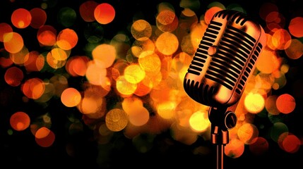 Poster - a microphone against a blurred background with colorful bokeh lights. 