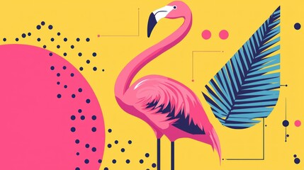 Poster - A minimalist illustration of a flamingo using geometric shapes and bold colors 