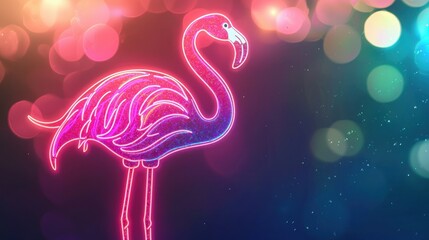 Poster - A neon flamingo party sign featuring a colorful design with glitter and glowing effects 