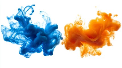 Aufkleber - Blue and orange ink swirling underwater, abstract art. Color splash and creative design concept