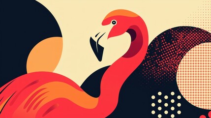 Poster - A playful flamingo icon with bold, rounded shapes for a fun, approachable look. 