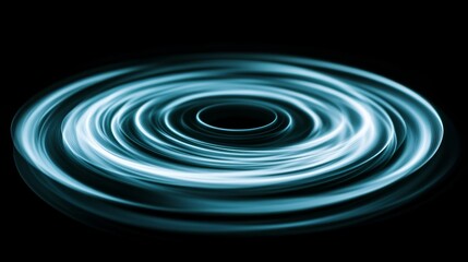 Poster - Hypnotic blue circular light patterns on black background, abstract digital art. Mesmerizing visual and design concept