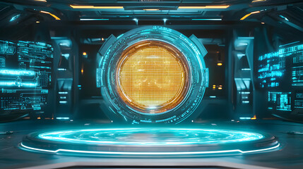 Fototapete - Futuristic energy sphere display sci-fi environment digital art high-tech room 3d viewpoint innovation concept