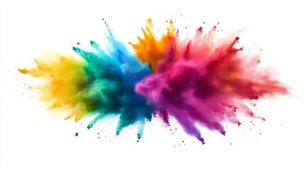 Poster - Vibrant explosion of colorful powder captured on white background, abstract art concept