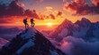 © Aleksandra - Climbers at Sunset Overlooking Majestic Mountain Peaks and Vibrant Skies