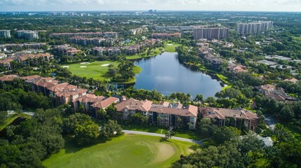 Aufkleber - Aerial view of a large residential property development surrounded by green spaces. 