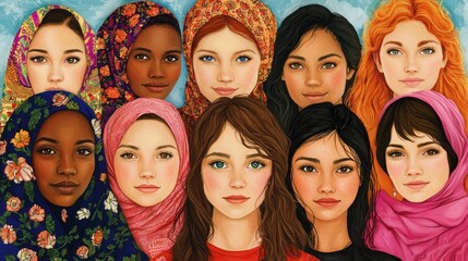 Poster - An inclusive International Women's Day graphic featuring women of all ethnicities and ages. 