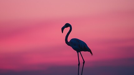 Poster - An isolated flamingo silhouette against a pastel-colored sky, perfect for creative projects. 