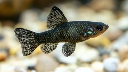 Poster - Black molly fish interacting in an aquarium with open swimming spaces.