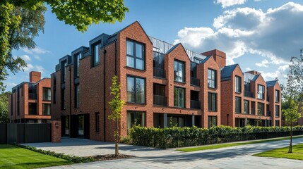 Poster - Brick townhouses under construction in a typical UK residential development. 
