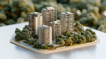 Poster - Digital illustrations of property development icons with a modern aesthetic. 