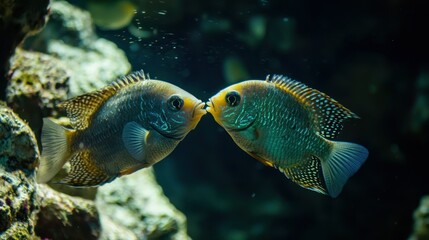 Poster - Pair of gouramis interacting in a peaceful underwater habitat. 
