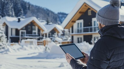 Poster - Property development managers using tablets to track progress on-site. 