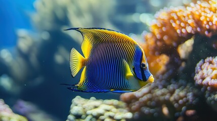 Poster - Tropical angelfish navigating through a calm freshwater aquarium. 