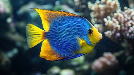 Poster - Tropical angelfish navigating through a calm freshwater aquarium. 