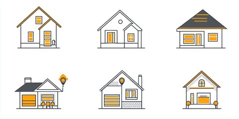 Poster - Vector icons illustrating property development stages from design to construction. 