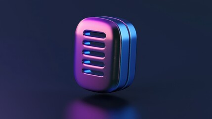 Poster - A 3D-rendered podcast icon with metallic accents, floating on a dark background. 