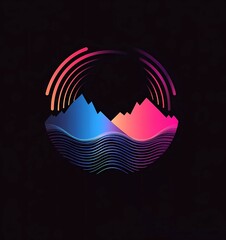 Leinwandbilder - Abstract vector logo featuring a circle with colorful hills and sound waves,