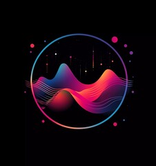 Leinwandbilder - Abstract vector logo featuring a circle with colorful hills and sound waves,