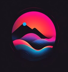 Leinwandbilder - Abstract vector logo featuring a circle with colorful hills and sound waves,