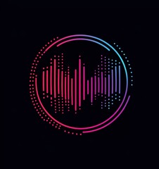 Leinwandbilder - Logo design, a vector logo of a sound wave with a gradient from pink to blue against a black background,