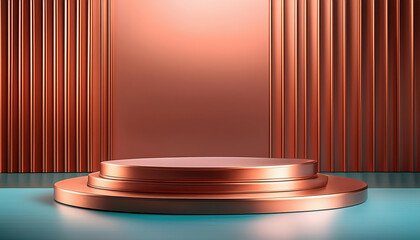 Poster - bright empty room featuring copper pedestal display on vivid background, creating striking visual impact