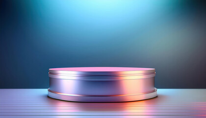 Poster - bright empty room featuring silver pedestal display on vivid background, creating striking visual effect