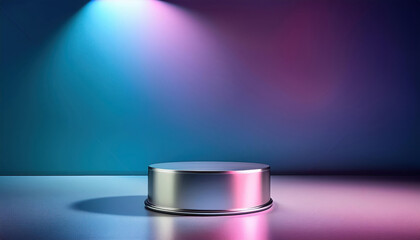 Poster - bright empty room featuring silver pedestal display on vivid background. scene evokes sense of anticipation and creativity