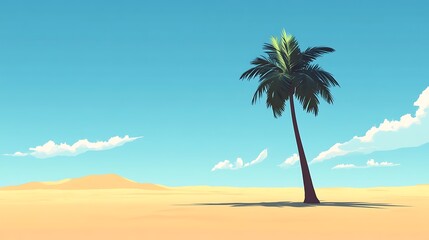lone palm tree in a sunny desert landscape