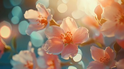 Wall Mural - Delicate Pink Blossoms with Soft Light and Bokeh Background Effects