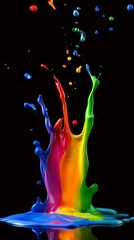 Poster - Colorful paint splash against black background, vibrant energy and creativity concept