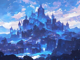 Wall Mural - A fantasy anime-style fortress of solitude with an ethereal shine