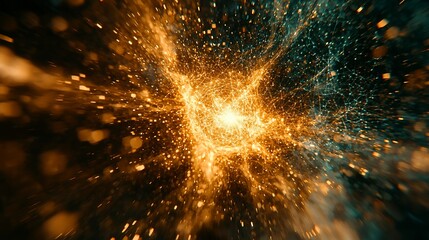 Poster - Cosmic explosion, golden nebula, space, energy burst, background, abstract art, website header